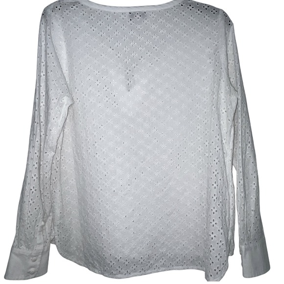 Vineyard Vines Eyelet Embroidered Tie-Front Top Women Small White V Neck Tassels - Picture 2 of 9